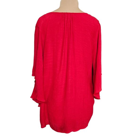 Red Blouse Batwing Tunic Top Flowy Boho Womens Plus Size 3X Holiday Relaxed Fit - Picture 2 of 16